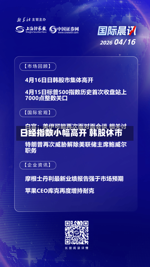 日经指数小幅高开 韩股休市