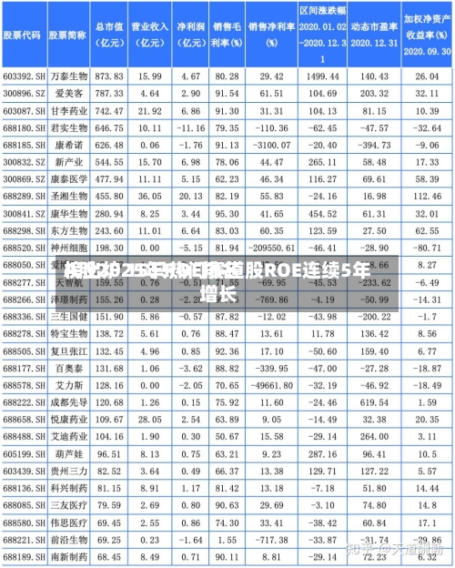 A股2025年ROE排名榜出炉 15只热门赛道股ROE连续5年增长