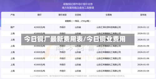 今日铜厂最新费用表/今日铜业费用