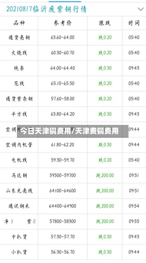 今日天津铜费用/天津费铜费用