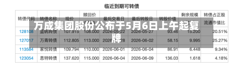 万成集团股份公布于5月6日上午起复牌