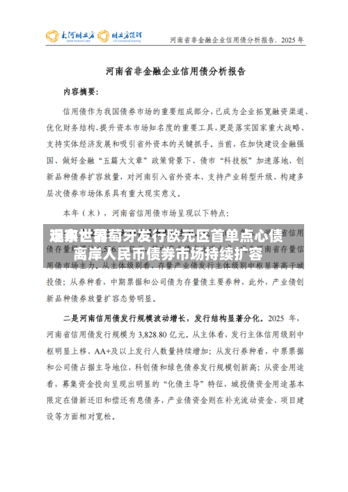 远东世界观察：葡萄牙发行欧元区首单点心债 离岸人民币债券市场持续扩容