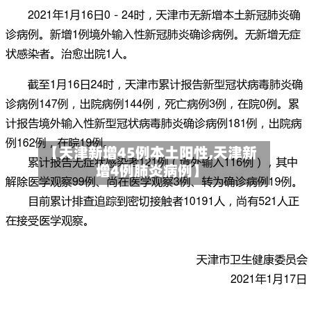 【天津新增45例本土阳性,天津新增4例肺炎病例】