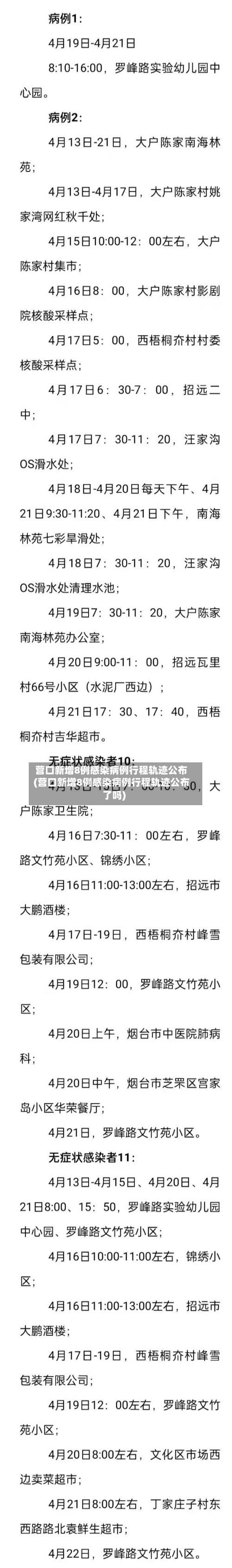 营口新增8例感染病例行程轨迹公布(营口新增8例感染病例行程轨迹公布了吗)